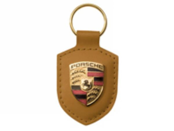 Porsche Crest Keyring Cognac Keychain Fob