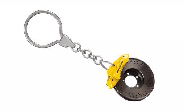 Porsche Brake Rotor with Yellow Caliper Key Chain