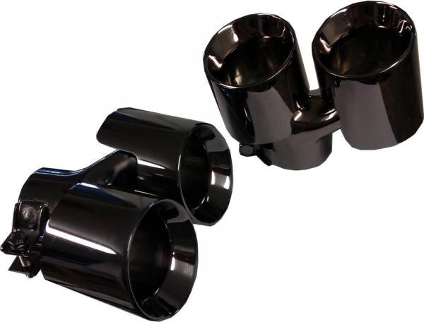 Porsche Muffler Tips Set Dual Round - Black Chrome