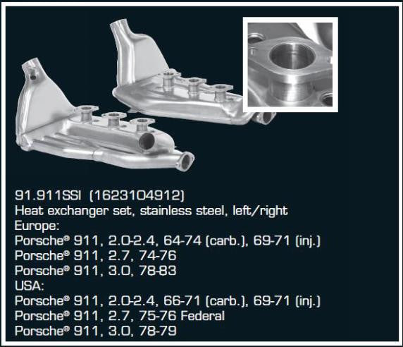 Porsche 911 Ssi Stainless Heat Exchangers - Thin