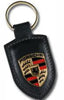 Porsche Black Leather Crest Keychain